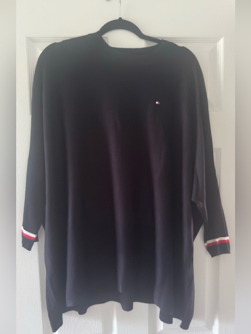 Tommy Hilfiger Womens Striped Trim Knit Poncho Sweater